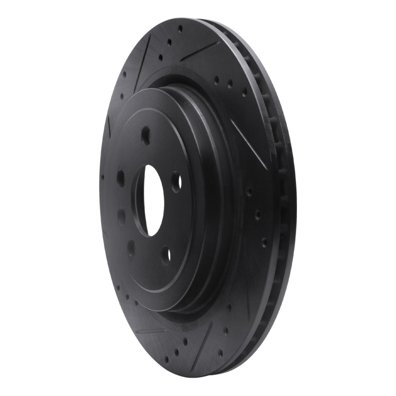 Cadillac CTS Brake Rotor (1) - Rear Left - R1 Concepts - Drilled & Slotted - Black - `08-`14